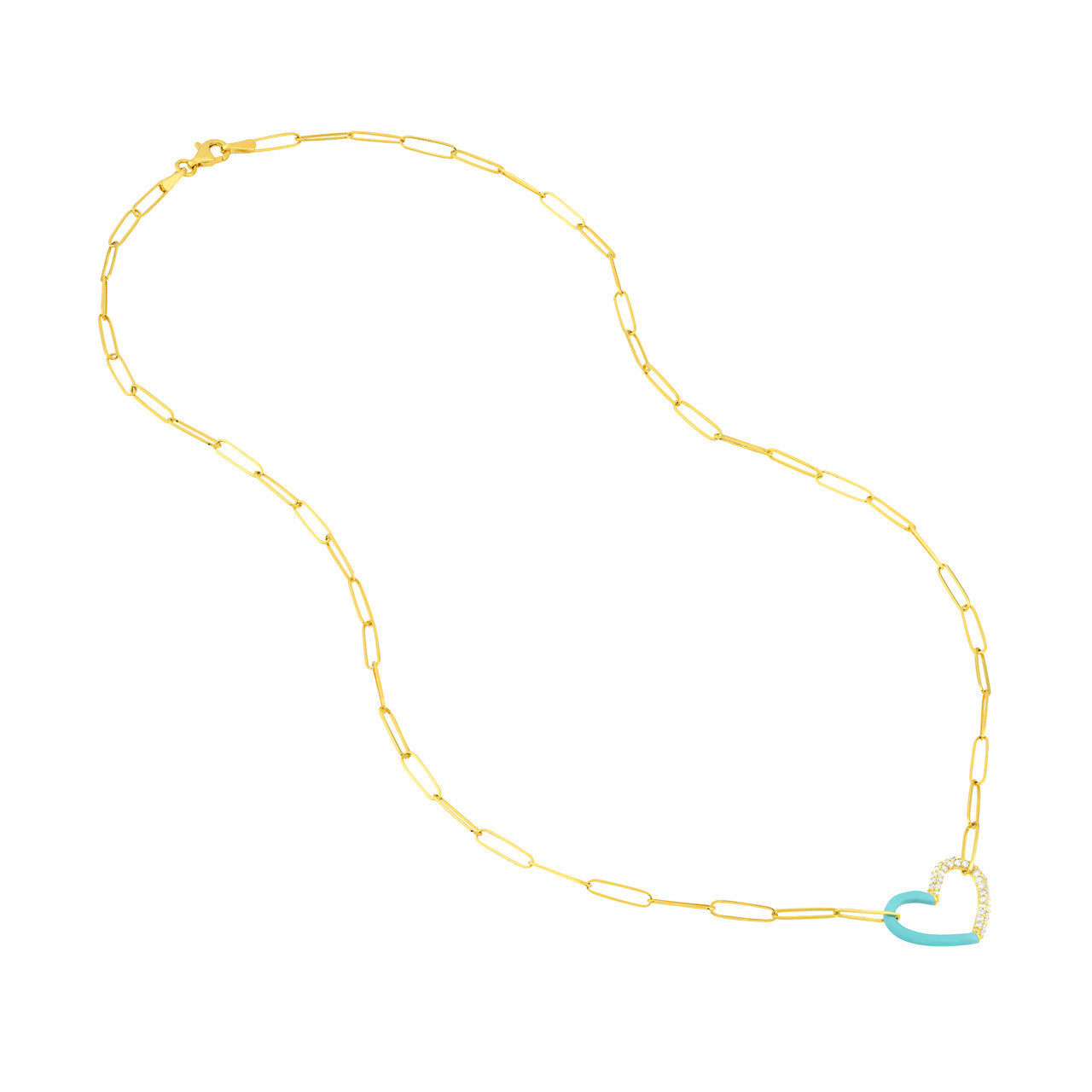 Split Turquoise Enamel and Diamond Heart Necklace