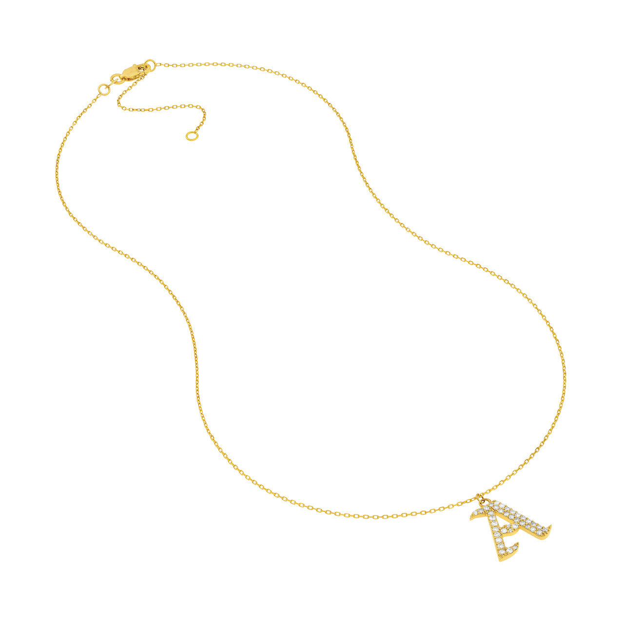 Gothic Diamond Initial Letter Necklace