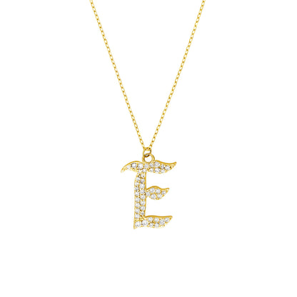 Gothic Diamond Initial Letter Necklace