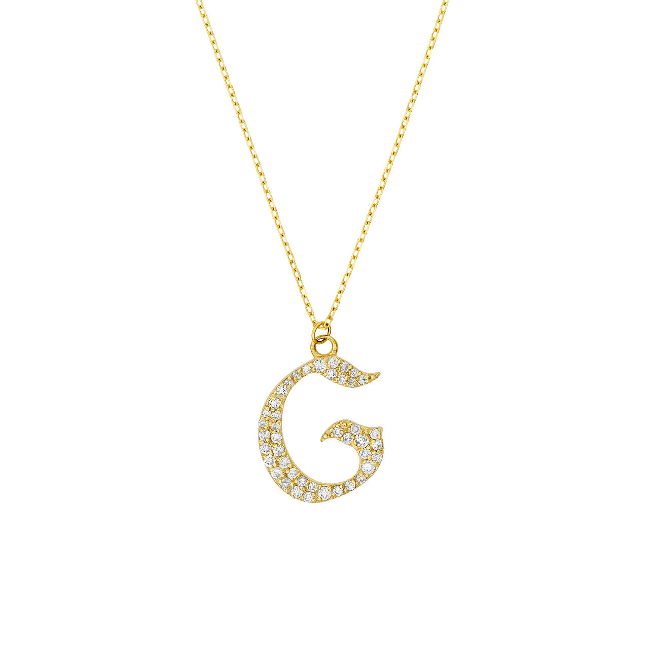 Gothic Diamond Initial Letter Necklace