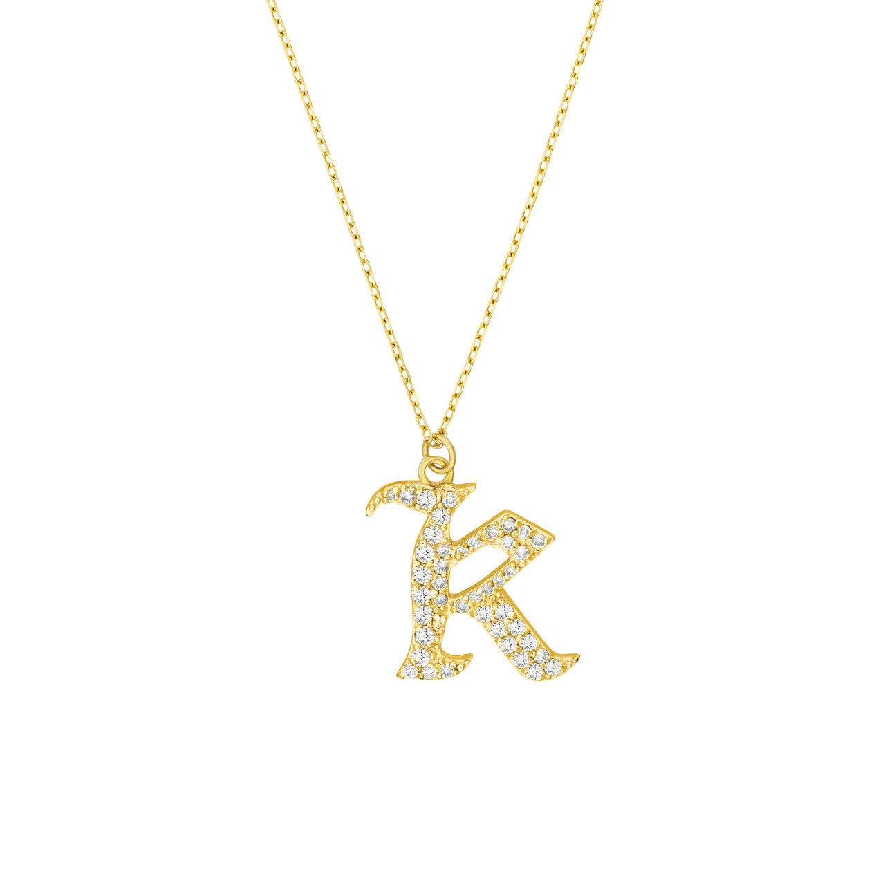 Gothic Diamond Initial Letter Necklace