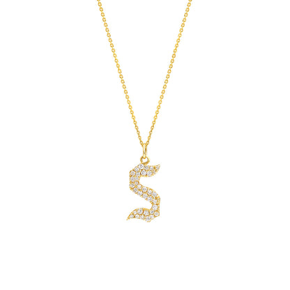Gothic Diamond Initial Letter Necklace