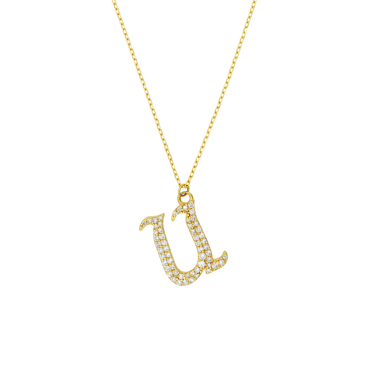 Gothic Diamond Initial Letter Necklace