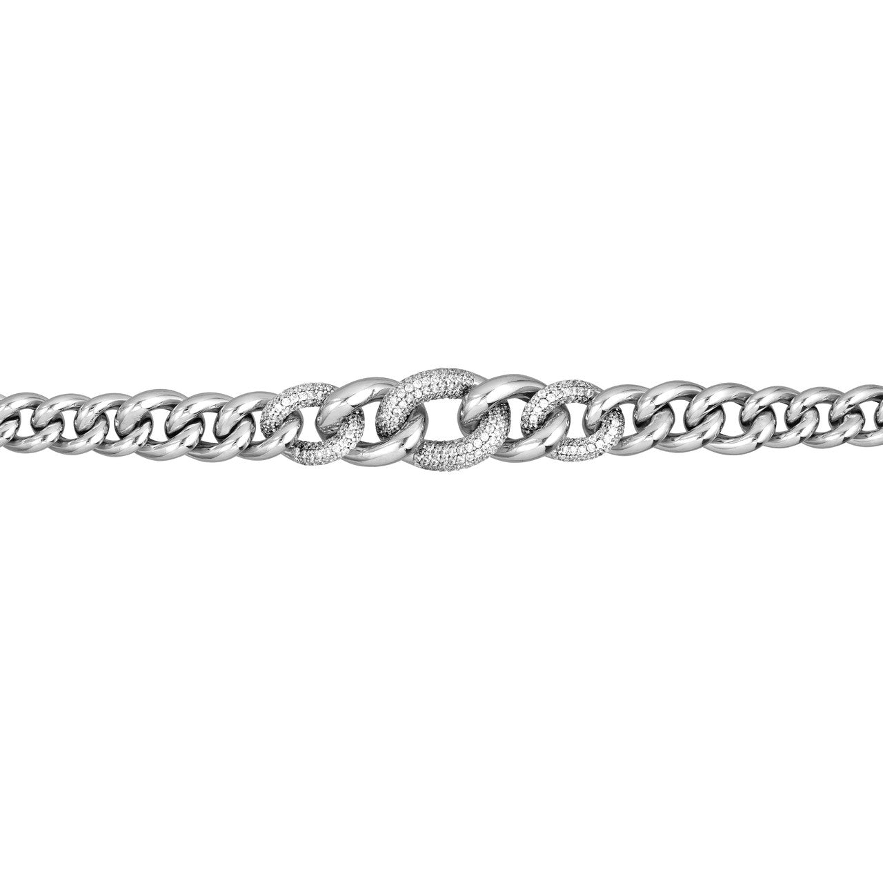 Sterling Silver CZ/Polished Graduating Curb Link Bracelet