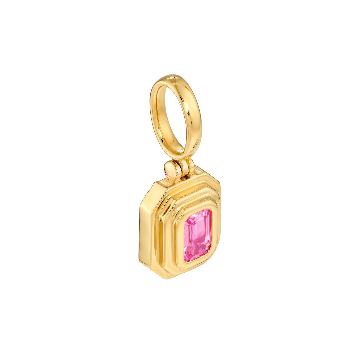Bezel Emerald Cut Pink Sapphire Pendant