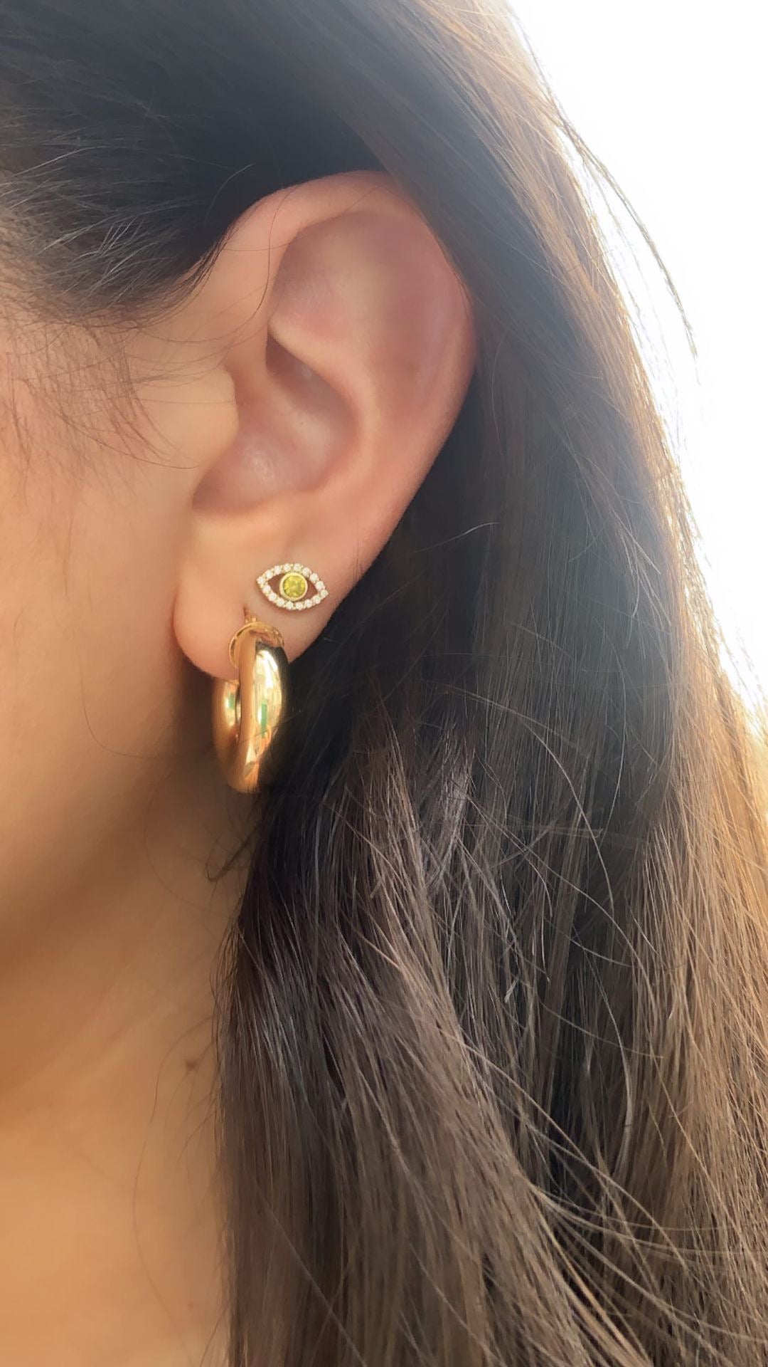 Mini clous d'oreilles mauvais œil diamant et citrine