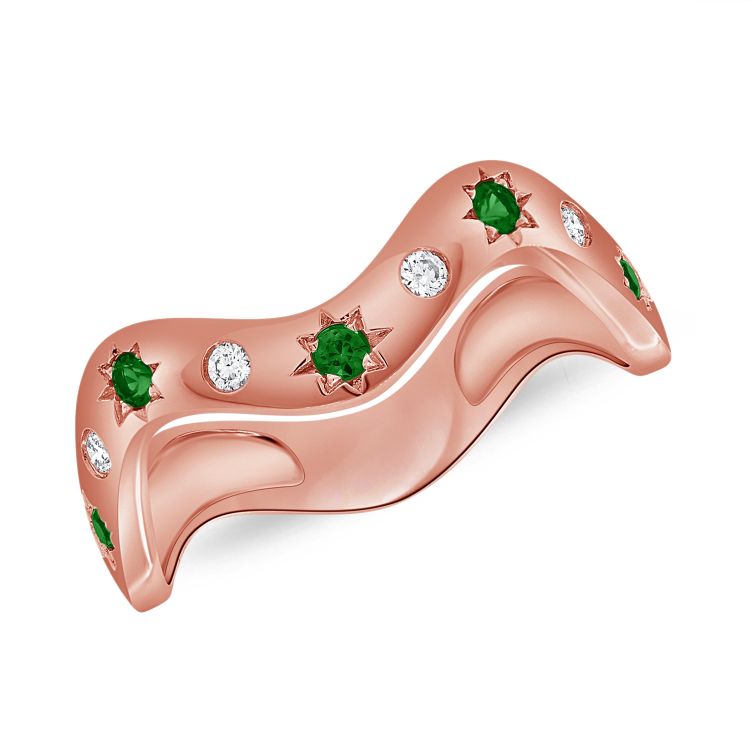 Bande vague émeraude et diamant