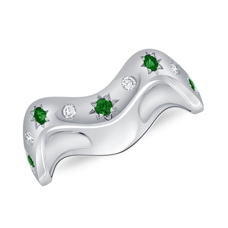 Bande vague émeraude et diamant