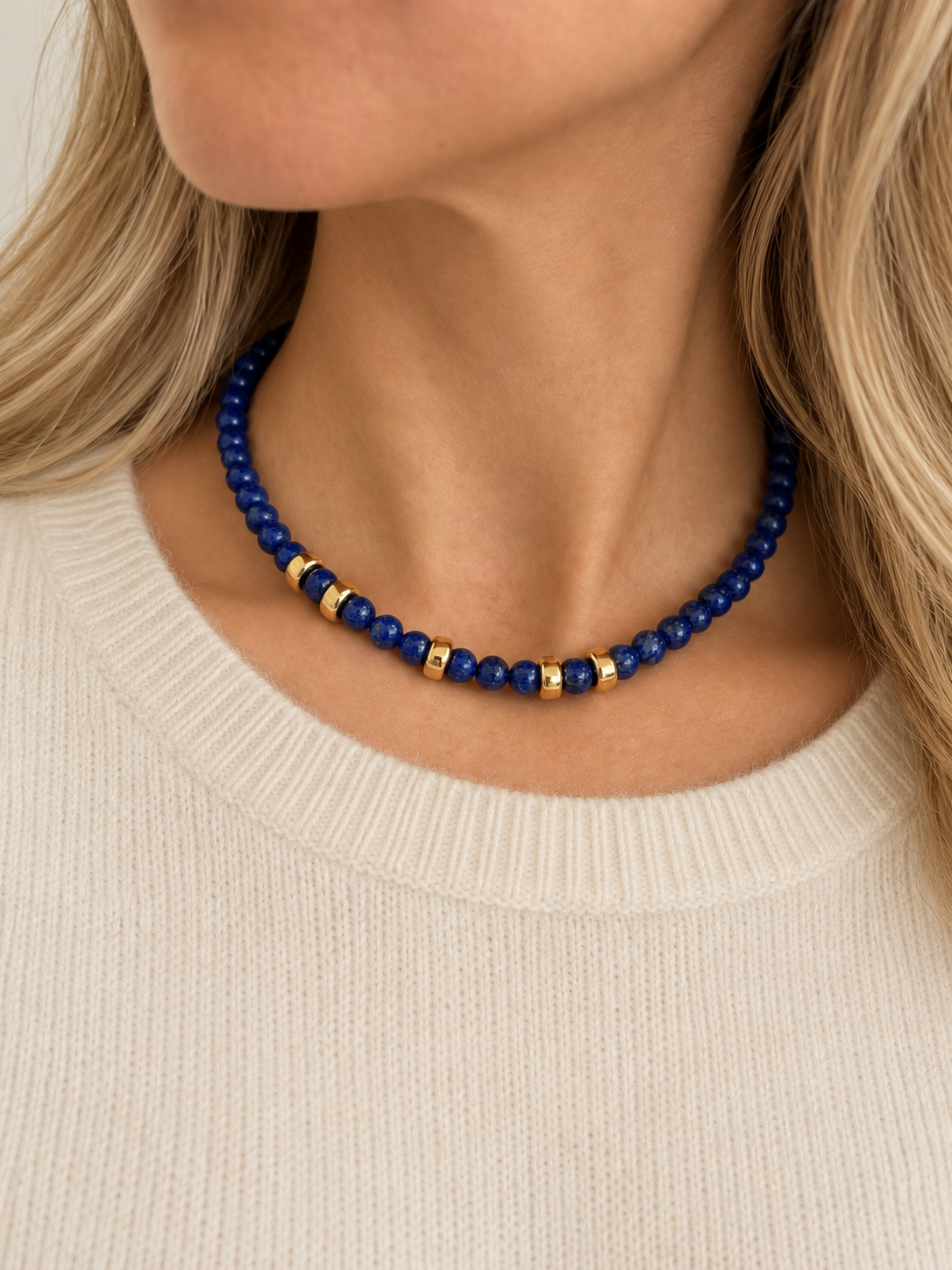 Lapis Lazul Gold Beaded Necklace