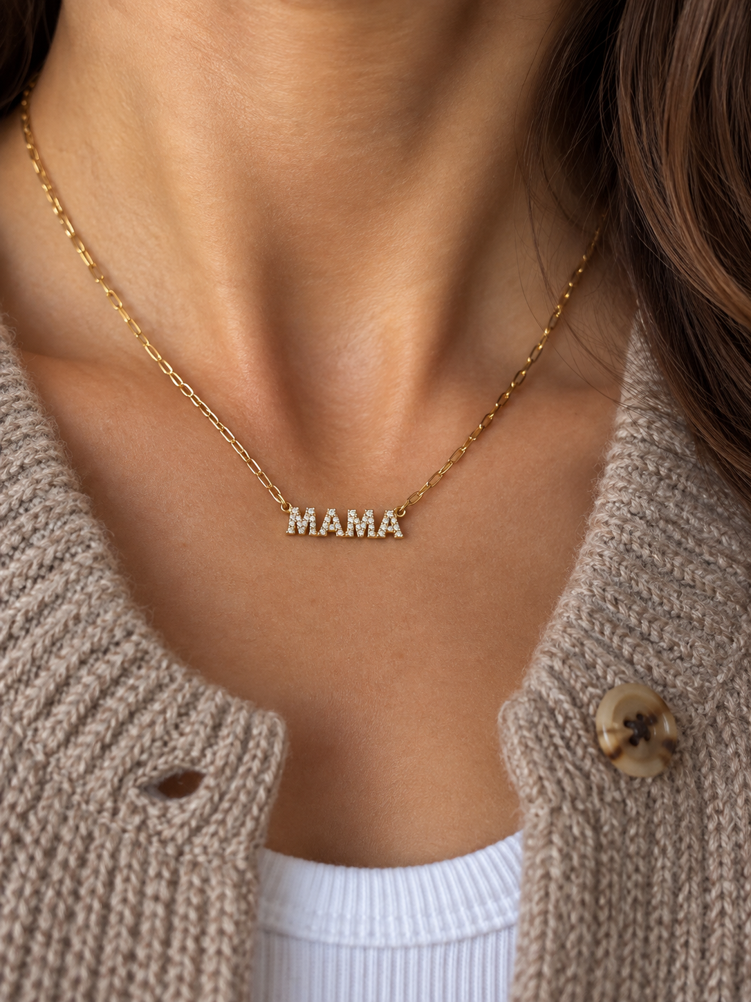 Mama Diamond Paperclip Necklace
