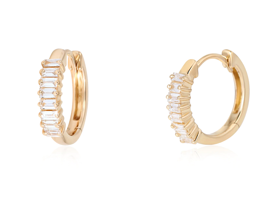 Prong Set Diamond Baguette Huggies