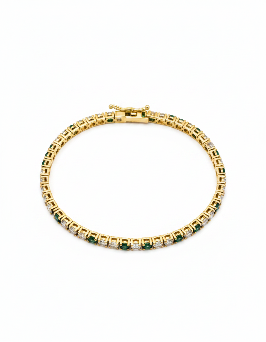 Green Tourmaline & Diamond Tennis Bracelet