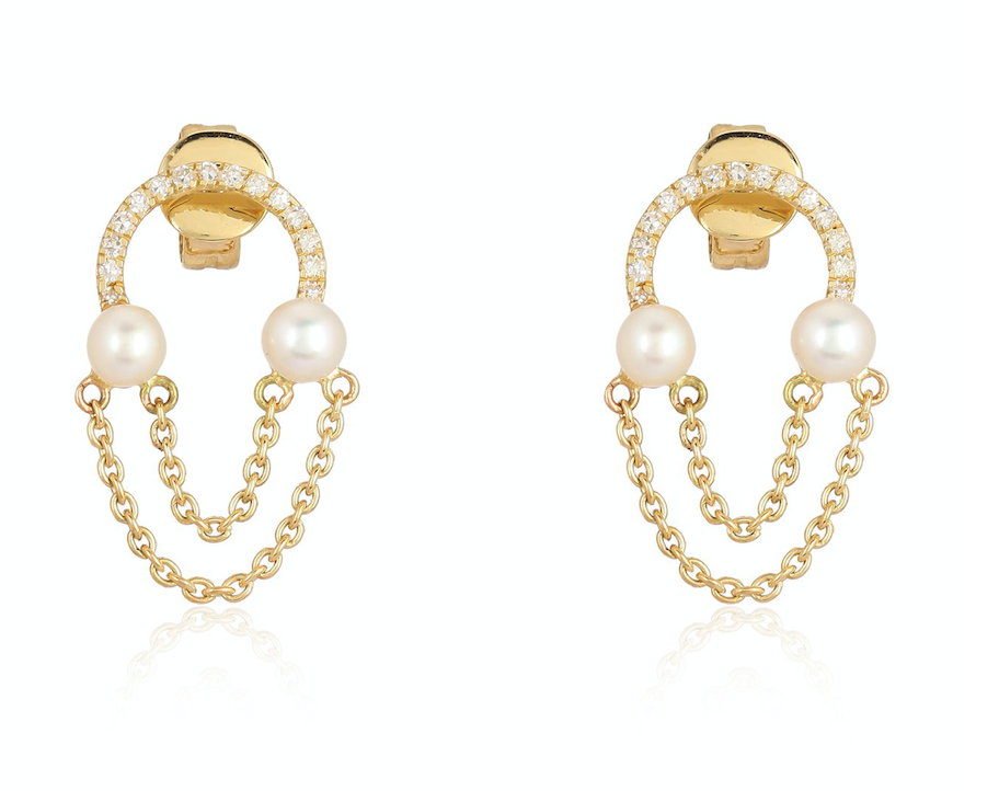pearl-dangling-diamong-chain-studs-14k