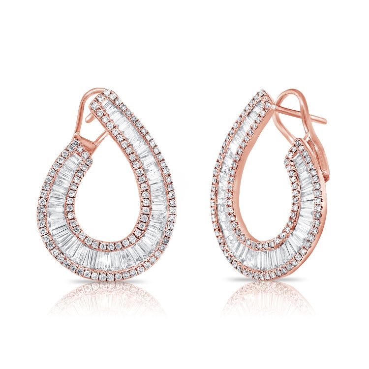 baguette-round-front-diamond-hoops-14k