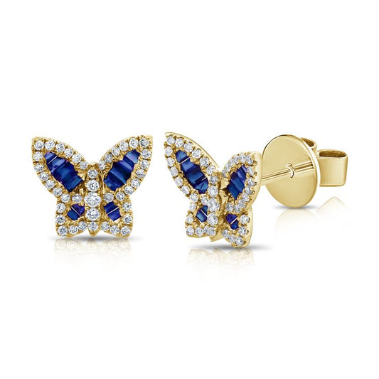 Small Sapphire and Diamond Baguette Butterfly Studs