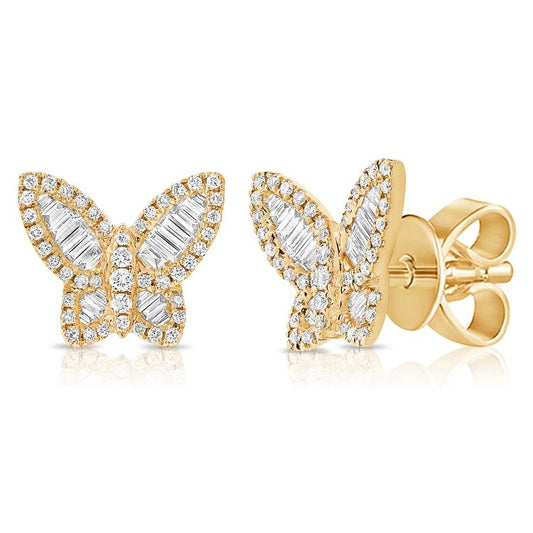 Puces d'oreilles papillon en diamant baguette moyenne