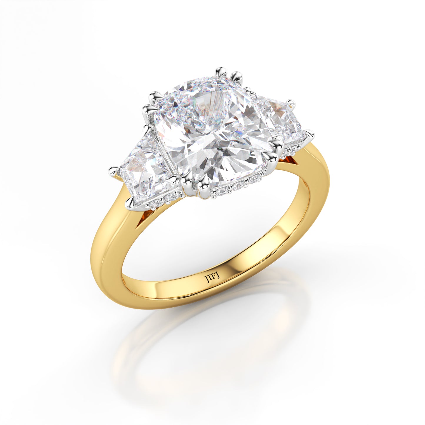 Three Stone Cushion Cut Engagement Ring