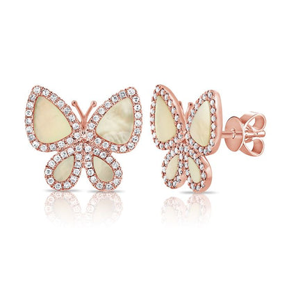 Mother of Pearl and Diamond Butterfly Studs