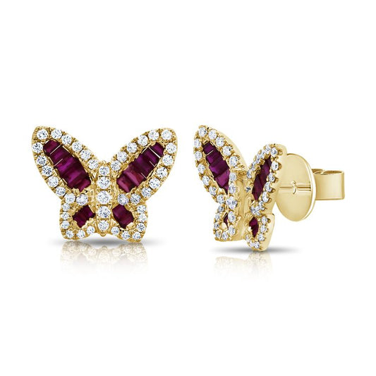 Grands clous papillon rubis et diamants