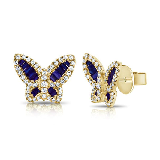 Grands clous d'oreilles papillon baguette en saphir et diamants