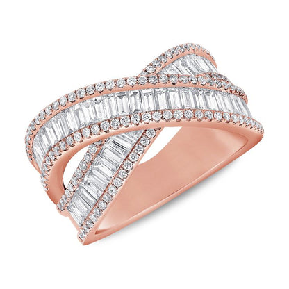 Large Baguette Crossover Diamond Ring