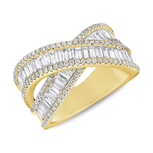 Large Baguette Crossover Diamond Ring