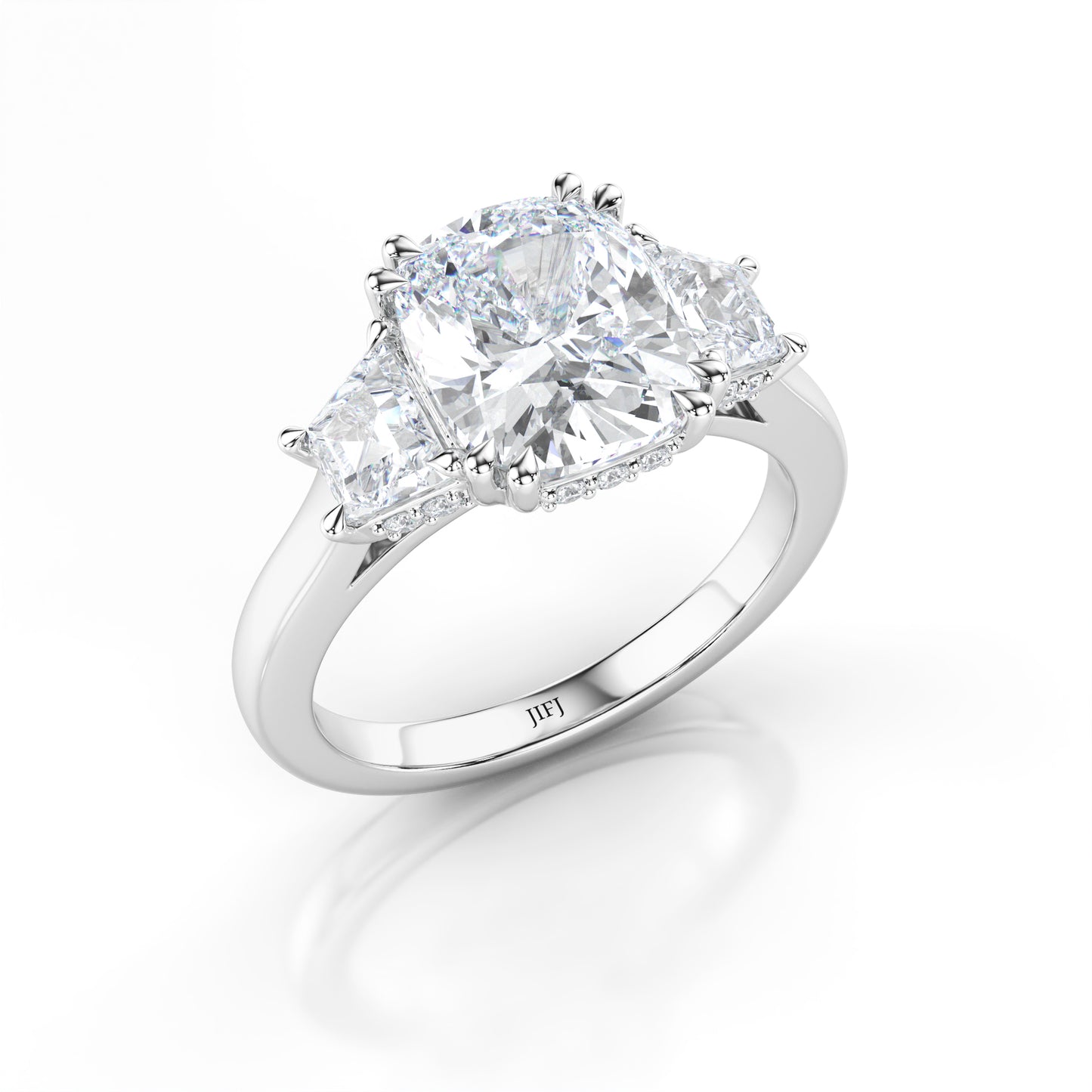 Three Stone Cushion Cut Engagement Ring
