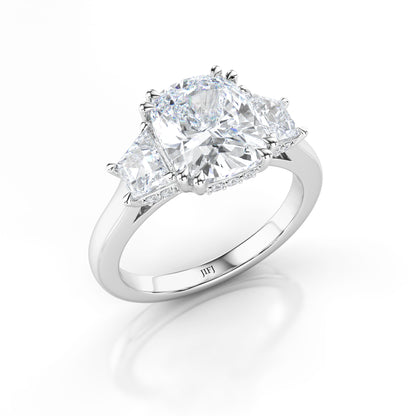 Three Stone Cushion Cut Engagement Ring