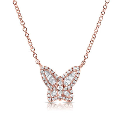 Collier papillon en diamant baguette