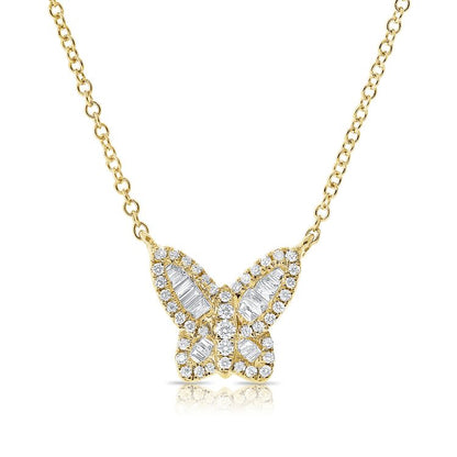 Collier papillon en diamant baguette