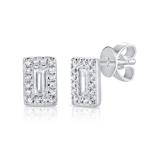 Puces d'oreilles en diamant petite baguette