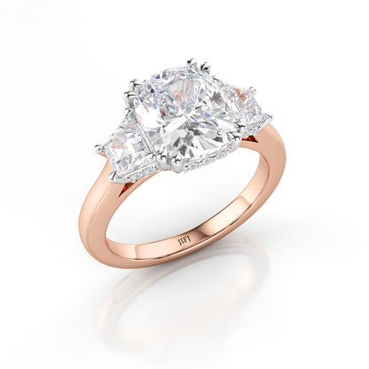 Three Stone Cushion Cut Engagement Ring