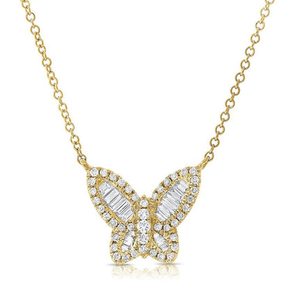 Collier papillon en diamant baguette