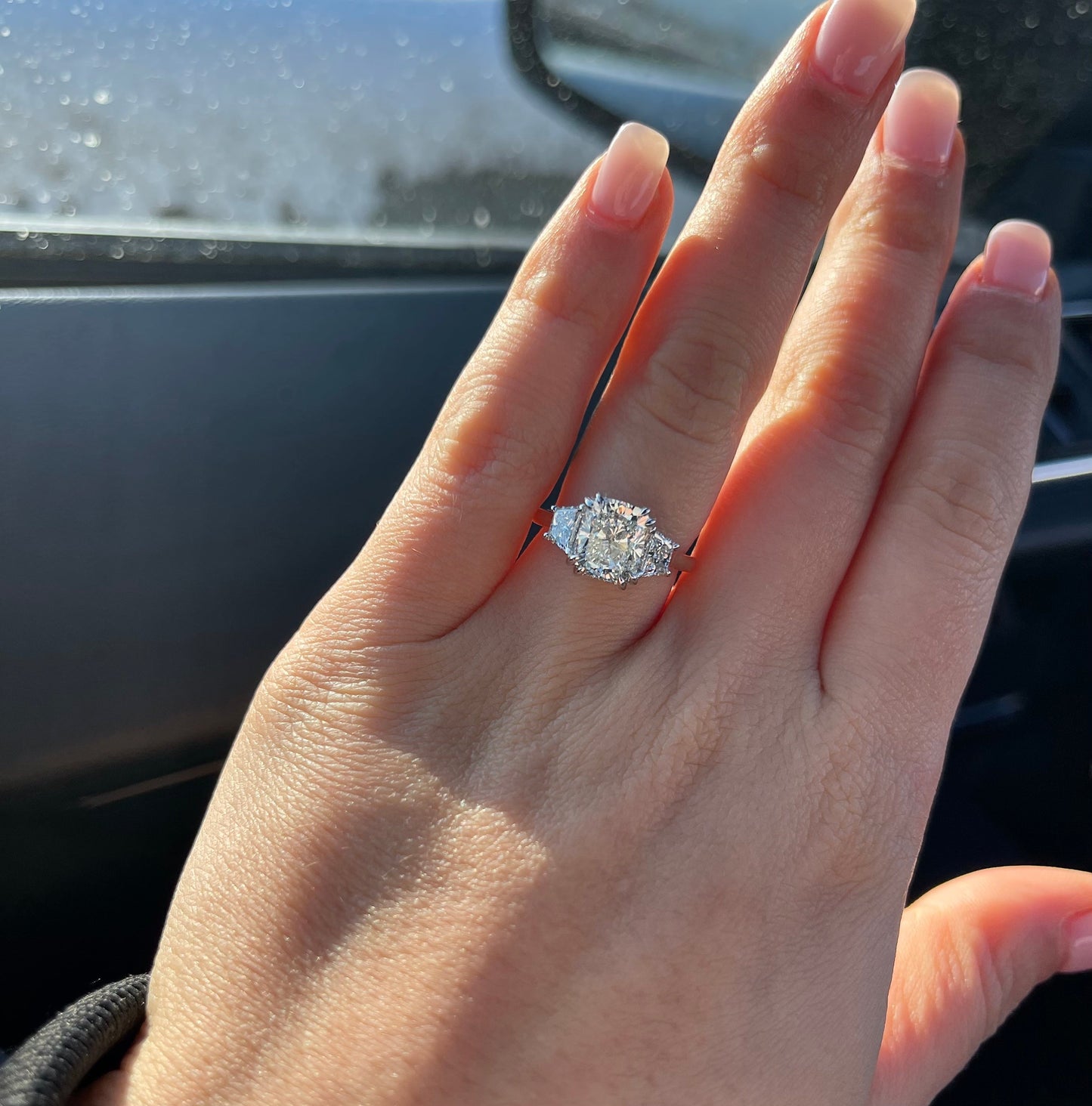 Three Stone Cushion Cut Engagement Ring
