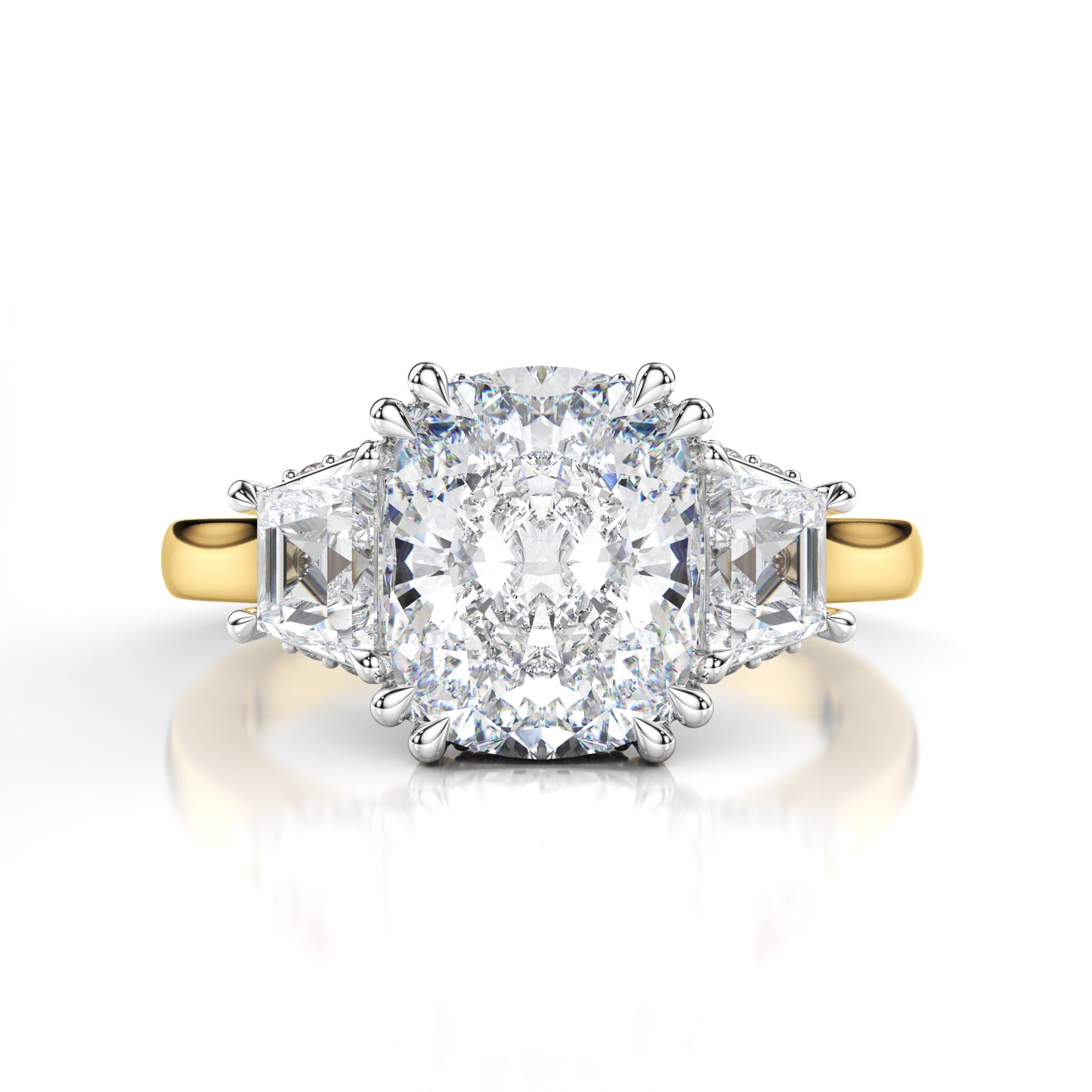 Three Stone Cushion Cut Engagement Ring