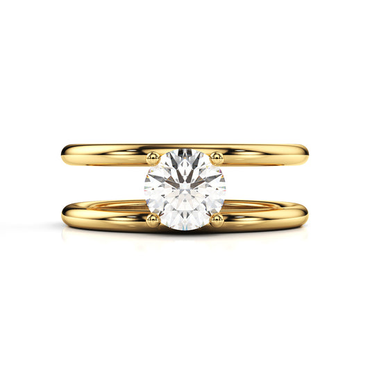 Double Band Solitaire Round Diamond Engagement Ring