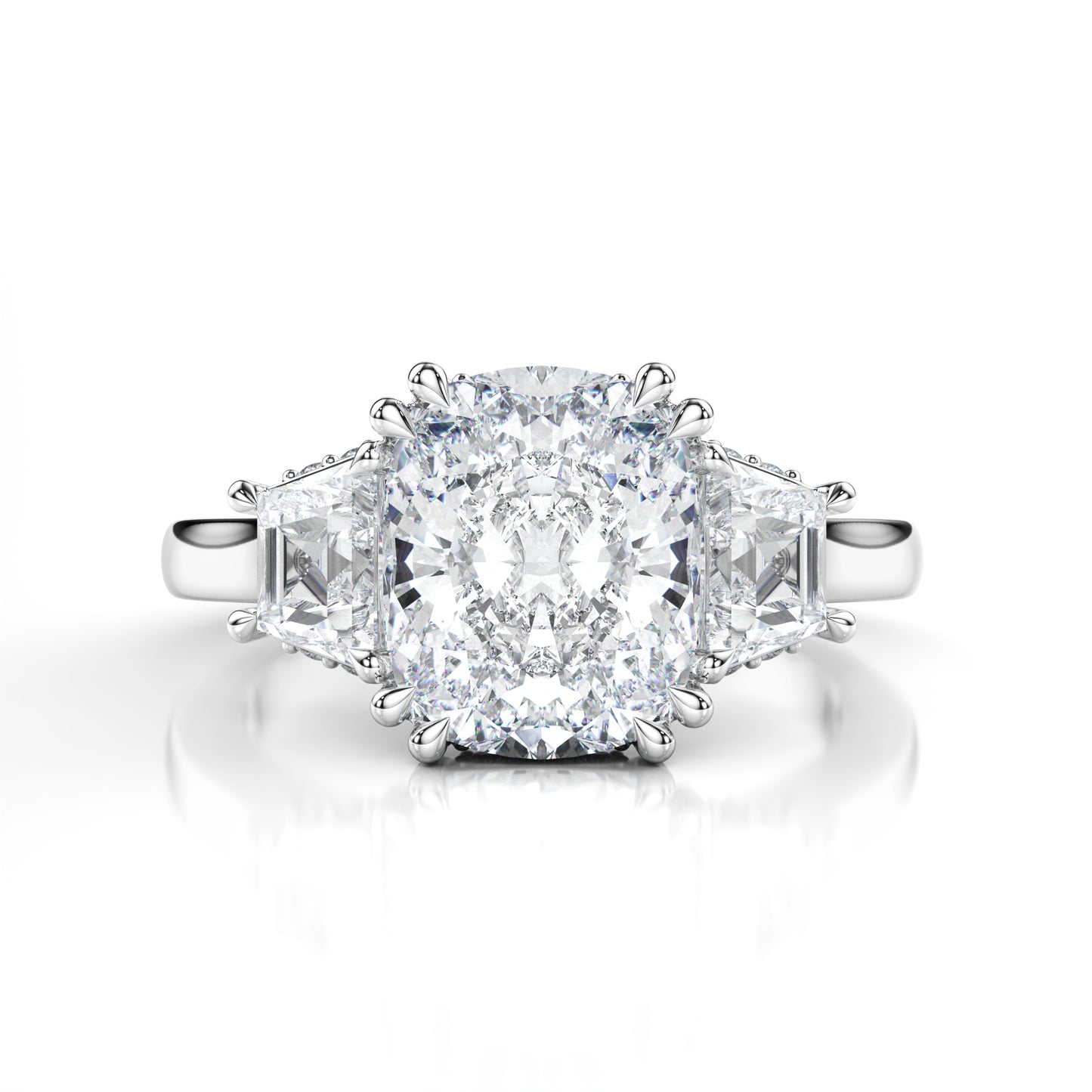 Three Stone Cushion Cut Engagement Ring