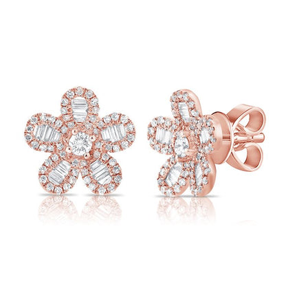 Baguette Diamond Floral Studs