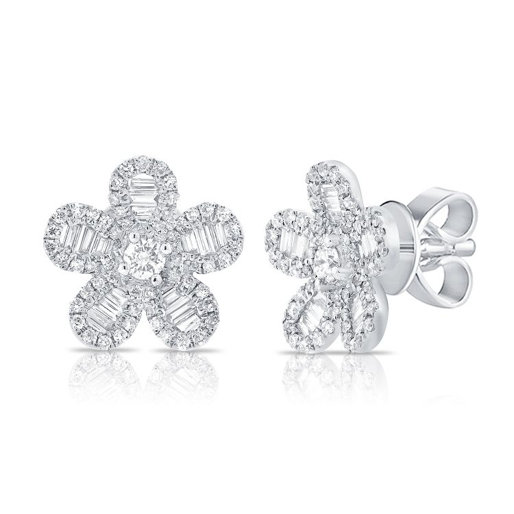 Baguette Diamond Floral Studs