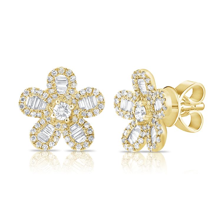 Baguette Diamond Floral Studs