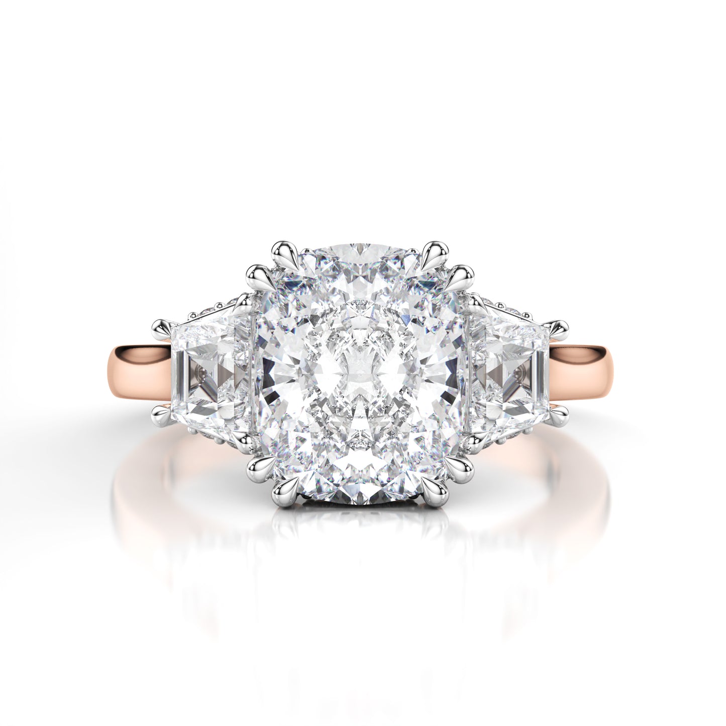 Three Stone Cushion Cut Engagement Ring
