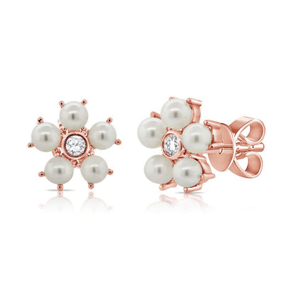 Flower Pearl & Diamond Studs