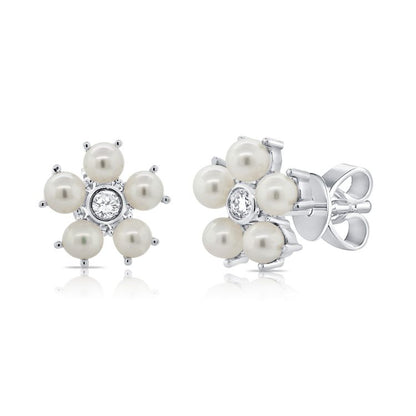 Flower Pearl & Diamond Studs
