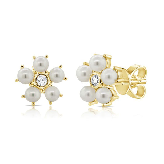 Flower Pearl & Diamond Studs
