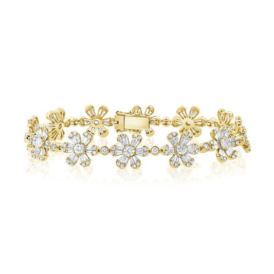 Bracelet tennis diamant motif floral