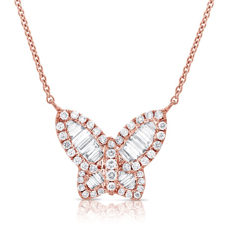 Collier papillon en diamant baguette