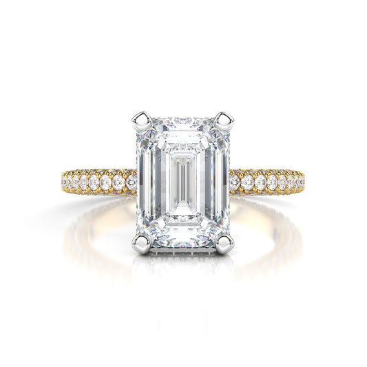 Emerald Cut Engagement Ring with 3 Row Pavé Band