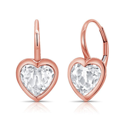 White Topaz Heart Leverback Huggies