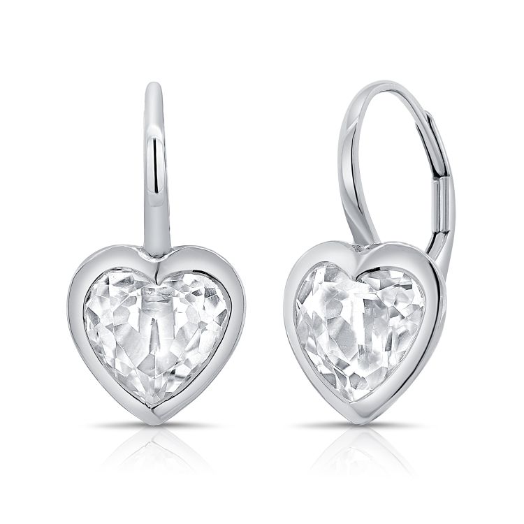 White Topaz Heart Leverback Huggies