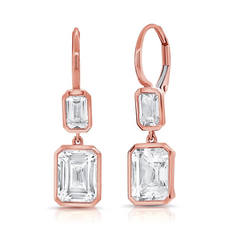 Double Dangling Bezel Emerald Earring